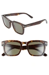 Tom Ford Dax 50mm Square Sunglasses In Dark Havana/ Green