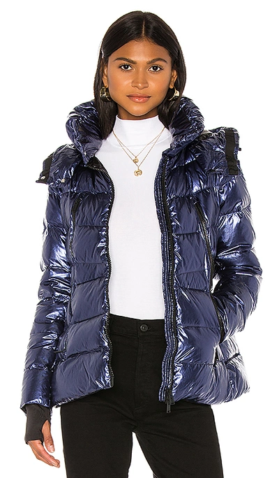 Add Down Jacket With Detachable Hood In Blue Metal