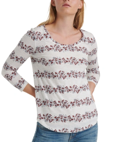 Lucky Brand Floral Stripe Cotton T-shirt In Open
