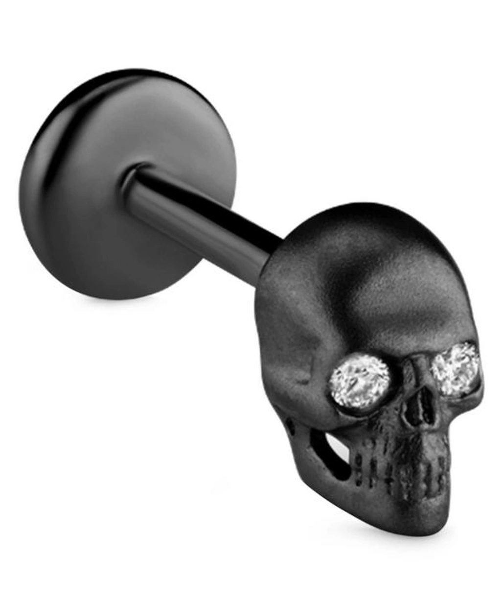 Maria Tash Medium Matte Diamond Skull Threaded Stud Earring In