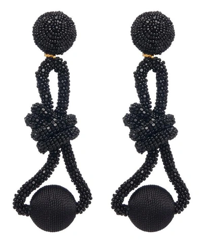 Oscar De La Renta Beaded Knot Clip-on Drop Earrings In Black