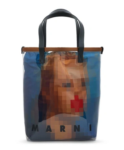 Marni Pixel Grace Shopping Bag In White