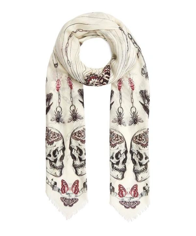 Alexander Mcqueen Trapped In The Bell Jar Modal-blend Scarf In Cream