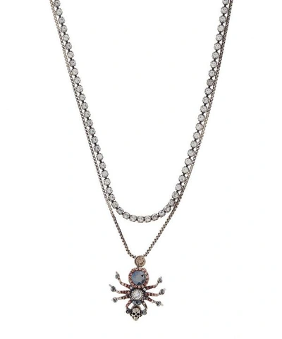 Alexander Mcqueen Silver-tone Crystal Spider Pendant Necklace