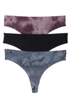 Honeydew Intimates Skinz 3-pack Thong In Black/ Thistle/ Castle Rock