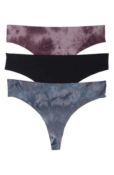 Honeydew Intimates Skinz 3-pack Thong In Black/ Thistle/ Castle Rock