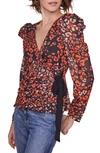 ASTR LISSA PRINT PUFF SLEEVE WRAP BLOUSE,ACT15517