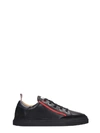 THOM BROWNE SNEAKERS IN BLACK SUEDE AND LEATHER,11079733