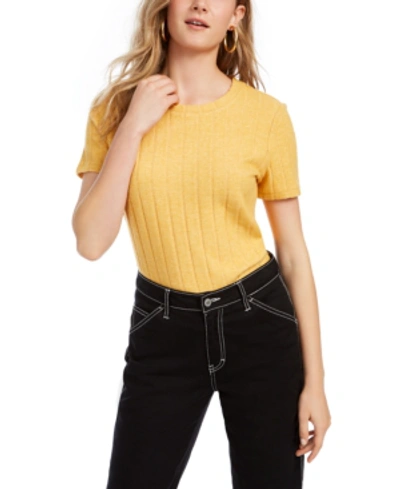Almost Famous Crave Fame Juniors' Cozy Ribbed Top In Mineral Yellow