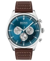 HUGO BOSS MEN'S CHRONOGRAPH PIONEER BROWN LEATHER STRAP WATCH 44MM WOMEN'S SHOES