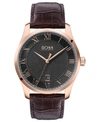 HUGO BOSS MEN'S MASTER BROWN LEATHER STRAP WATCH 41MM WOMEN'S SHOES