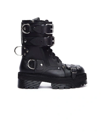 Vetements Black Leather Belted Army Boots In White