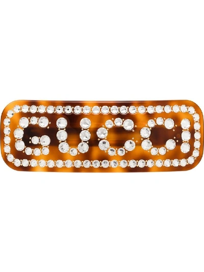 Gucci Brown Women's Crystal  Hair Clip In Orange