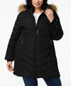 TOMMY HILFIGER PLUS SIZE FAUX-FUR-TRIM HOODED PUFFER COAT, CREATED FOR MACY'S