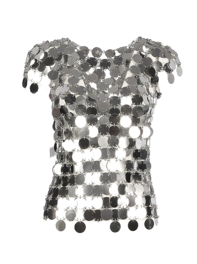 Rabanne Top Short Sleeves With Paillettes In Silver