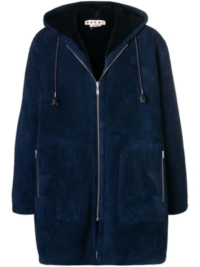 Marni Hooded Suede Coat In 00b96 Blue