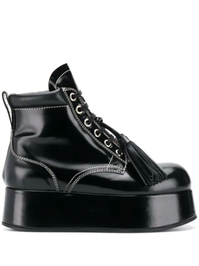 Marni Patent Leather Platform Ankle Boots In 00n99