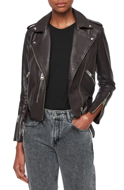 Allsaints Balfern Leather Biker Jacket In Deep Berry Red