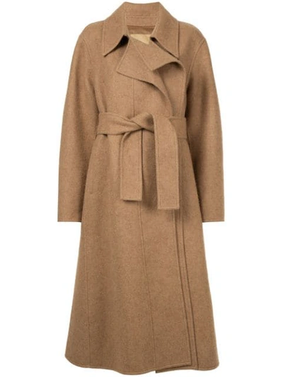 System Belted Long Coat In Brown