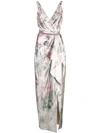 MARCHESA NOTTE SHINY FLORAL PRINT DRAPED GOWN