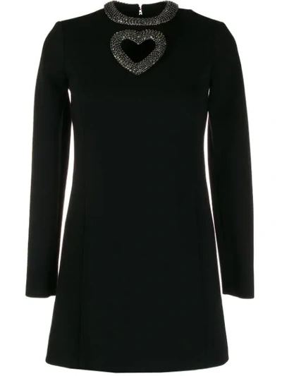 Saint Laurent Embellished Heart Cutout Long Sleeve Minidress In Black