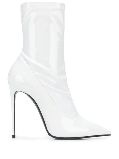 Le Silla High Heels Ankle Boots In White Patent Leather