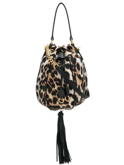 Miu Miu Leopard Print Nylon Bucket Bag