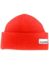 GANNI LOGO RIBBED BEANIE