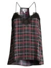 CAMI NYC The Racer Plaid Lace-Trim Silk Tank Top