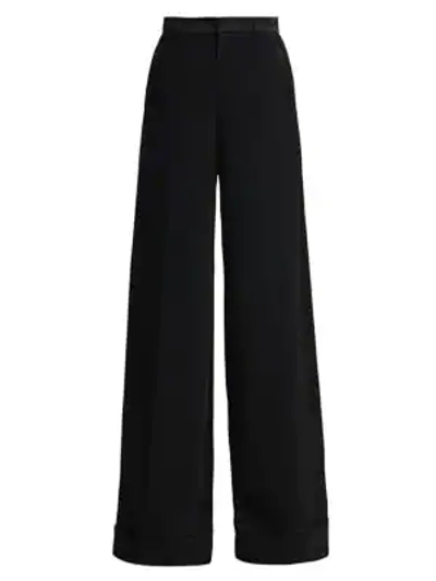 Ralph Lauren Alana Wide-leg Stretch Virgin Wool Tuxedo Trousers In Black