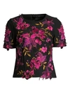 JOSIE NATORI Embroidered Floral Compact Knit Top
