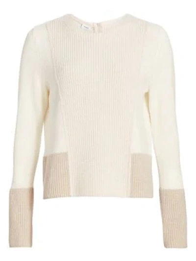 Akris Punto Patchwork Rib-knit Wool & Cashmere Sweater In Alabaster