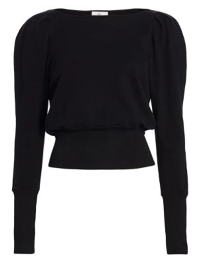 Ag Walker Puff-sleeve Cotton Sweatshirt In True Black