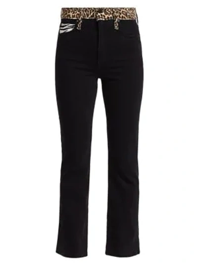 Alice And Olivia Fabulous Animal-print High-rise Baby Boot Cut Jeans In Queen Of The Night