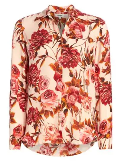 L Agence Nina Long Sleeve Floral Print Silk Blouse In Pomelo Rosa