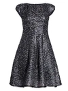 TALBOT RUNHOF Metallic Jacquard Cap-Sleeve Cocktail Dress