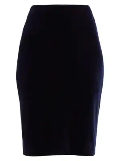 Teri Jon By Rickie Freeman Velvet Ruched Pencil Skirt In Navy