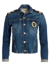 L AGENCE Janelle Slim-Fit Embroidered Crest Military Denim Jacket