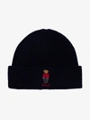 POLO RALPH LAUREN POLO RALPH LAUREN BLUE EMBROIDERED POLO BEAR BEANIE HAT,44977552800314187023