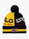 POLO RALPH LAUREN POLO RALPH LAUREN BLUE LOGO POM-POM BEANIE HAT,44977557100314187062