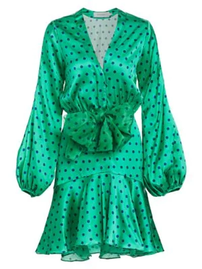 Silvia Tcherassi Emma Polka Dot Ruffled Mini Dress In Emerald Navy