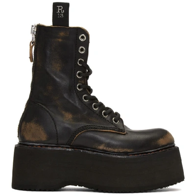 R13 Distressed Leather Platform Ankle Boots In Remove