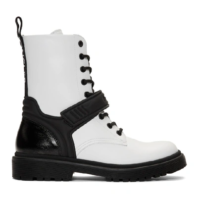 Moncler Lace Up Ankle Boots Caalypso Calfskin Logo Black White In Black, White