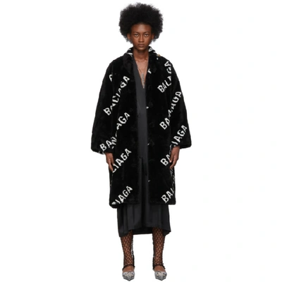 Balenciaga Pulled Opera Logo-print Faux-fur Teddy Coat In Black