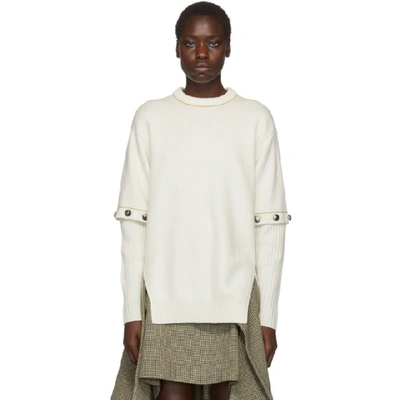 Chloé Convertible Button-embellished Wool-blend Jumper In Ivory