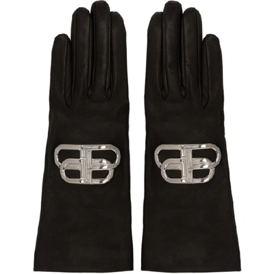 Balenciaga Black And Silver Bb Gloves In 1081 Bk/sl