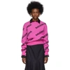 Balenciaga Logo Jacquard Wool Blend Crop Sweater In Pink