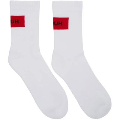 Hugo Two-pack White And Red Reverse Logo Socks In 100white
