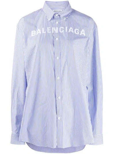 Balenciaga Logo细节条纹衬衫 In Blue