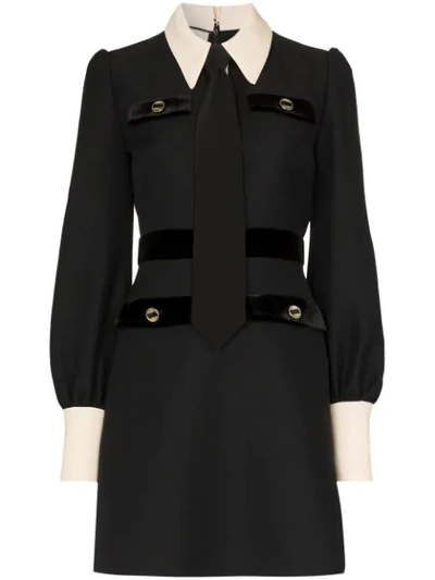 Gucci Shirt And Tie Wool Dress In Black